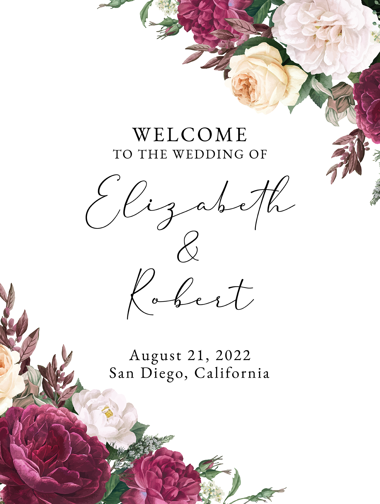 Wedding Welcome Sign - Dark Florals