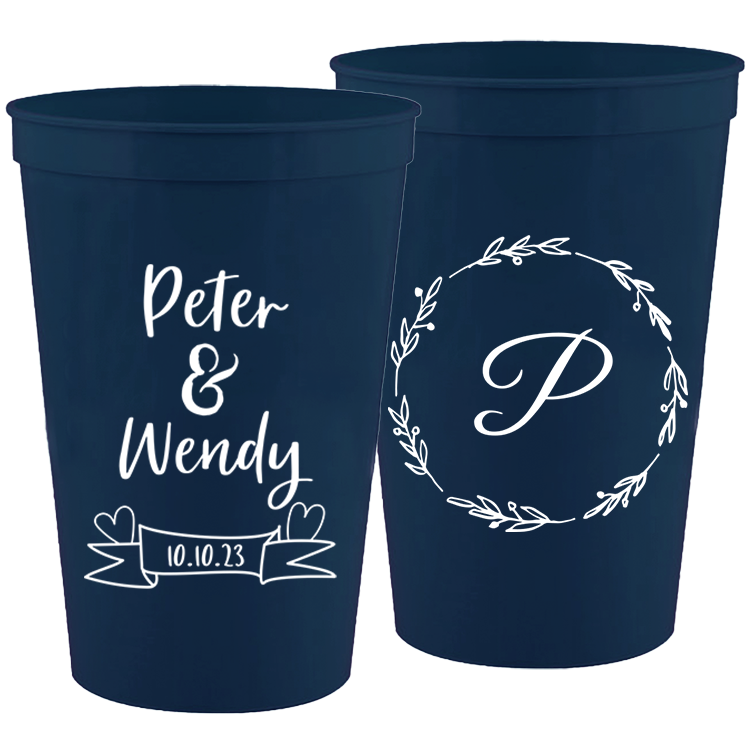 Wedding - Last Name Initial With Wreath - 16 oz Plastic Cups 101
