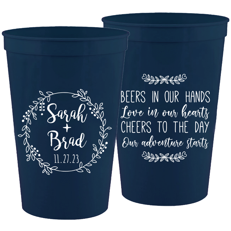 Wedding - Beers In Our Hands Love In Our Hearts Circle Wreath - 16 oz Plastic Cups 107