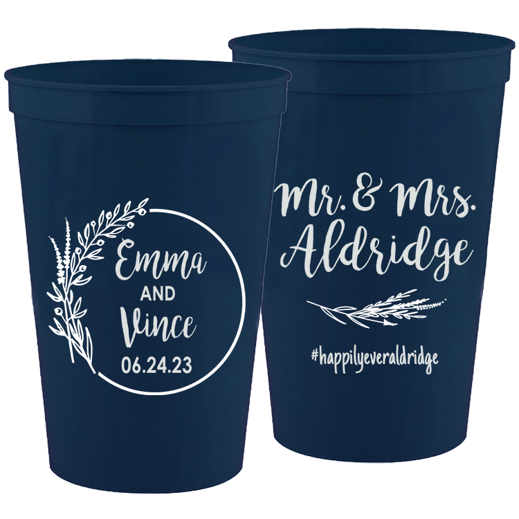 Wedding - Mr & Mrs Last Name And Leaves - 16 oz Plastic Cups 110