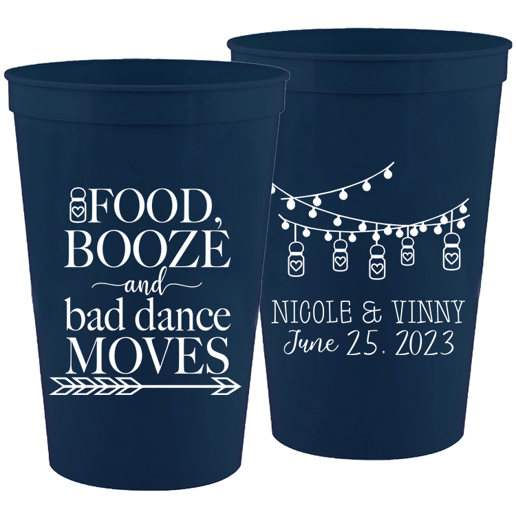 Wedding - Food Booze And Bad Dance Moves Mason Jar Lights - 16 oz Plastic Cups 146