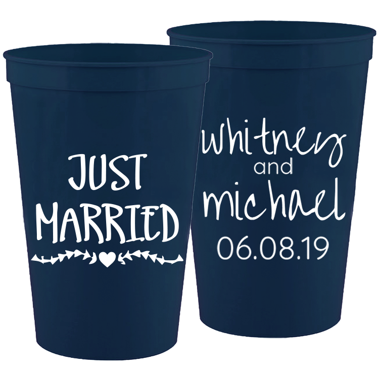 Wedding - Just Married Names And Date - 16 oz Plastic Cups 047