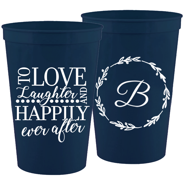Wedding - To Love Laughter (3) Letter With Wreath - 16 oz Plastic Cups 054