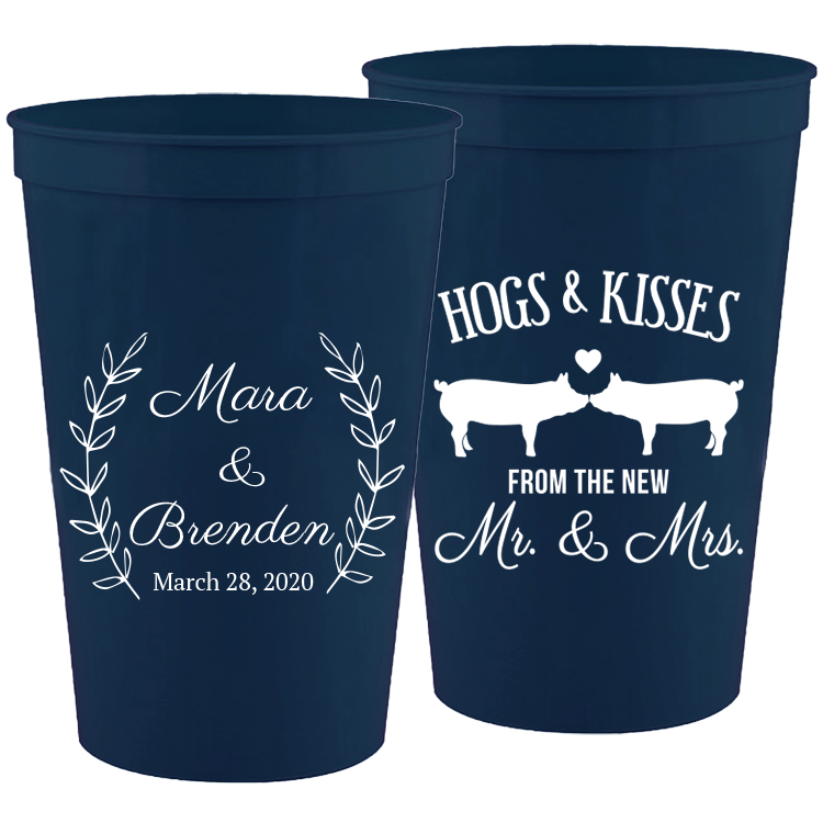 Wedding - Hogs & Kisses With Leaves - 16 oz Plastic Cups 064