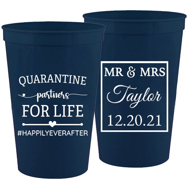 Wedding - Quarantine Partners For Life - 16 oz Plastic Cups 088