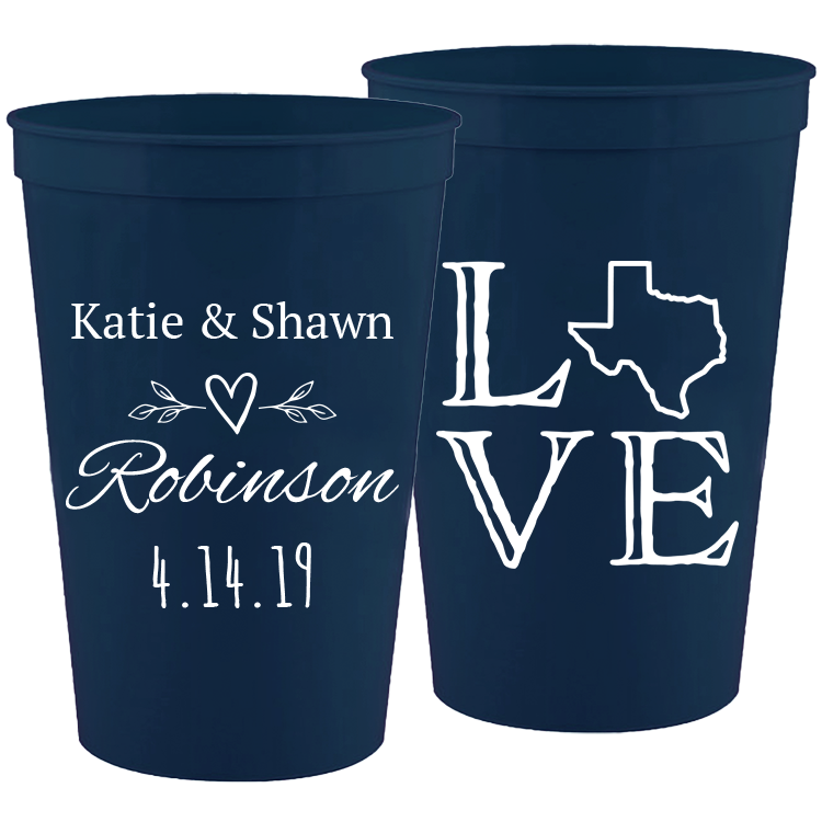 Wedding - Love With Texas State Names - 16 oz Plastic Cups 094