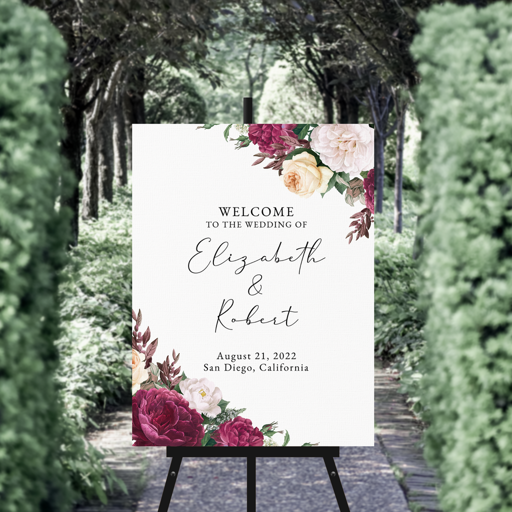 Wedding Welcome Sign - Dark Florals