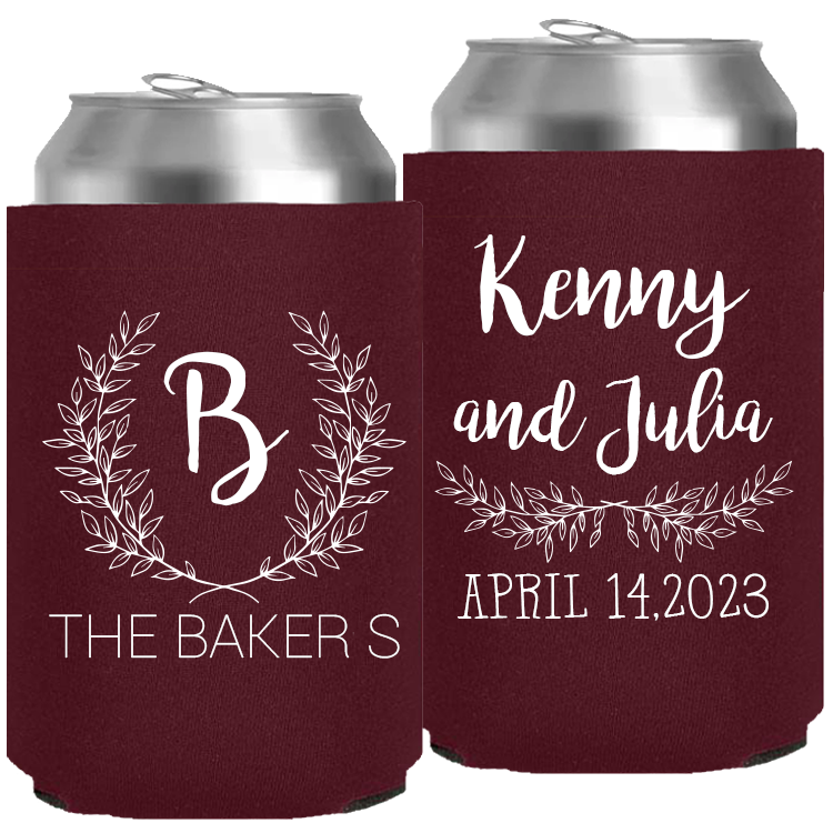 Wedding - Last Name Initial With Leaves - Neoprene Can 147
