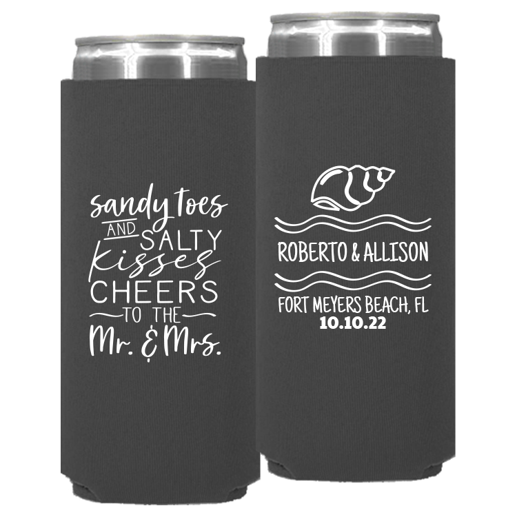 Wedding - Sandy Toes And Salty Kisses Cheers To The Mr & Mrs - Neoprene Slim Can 096