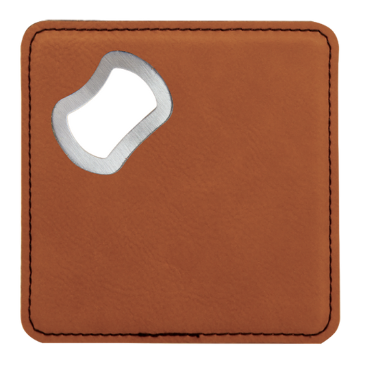 4"x4" Square Leatherette Coaster w/Bottle Opener