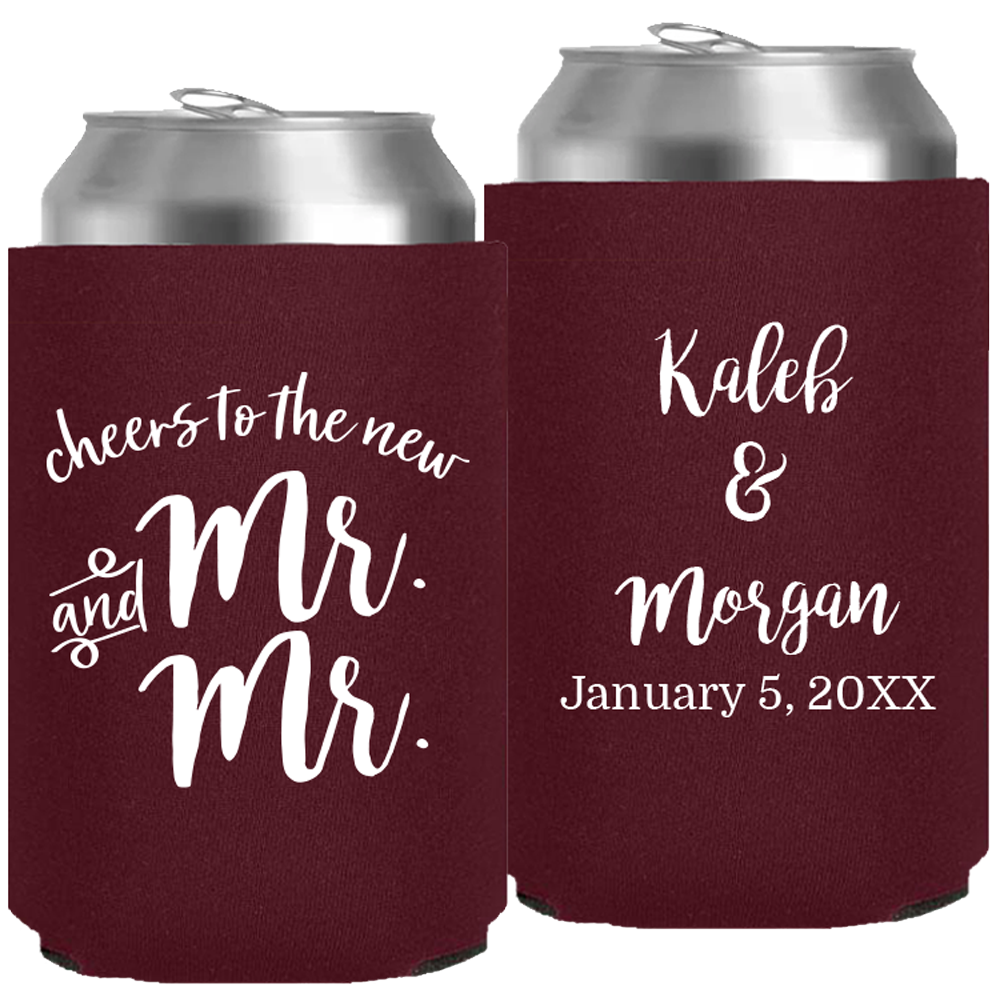 Wedding - Cheers To The New Mr & Mrs Names And Date - Neoprene Can 173