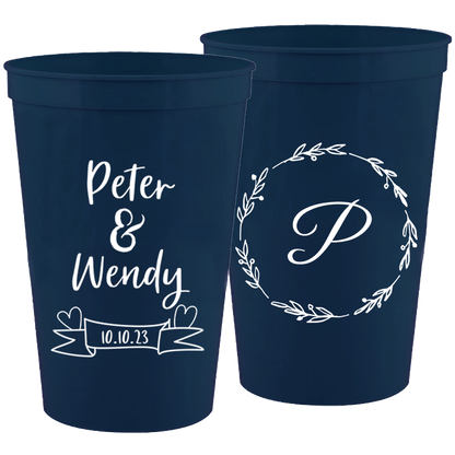 Wedding - Last Name Initial With Wreath - 16 oz Plastic Cups 101