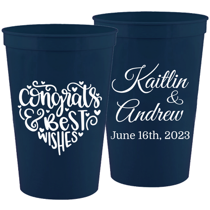 Wedding - Congrats And Best Wishes Heart - 16 oz Plastic Cups 103