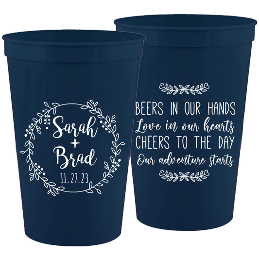 Wedding - Beers In Our Hands Love In Our Hearts Circle Wreath - 16 oz Plastic Cups 107