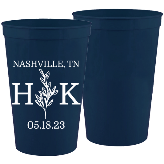 Wedding - First Name Initial Leaf - 16 oz Plastic Cups 108