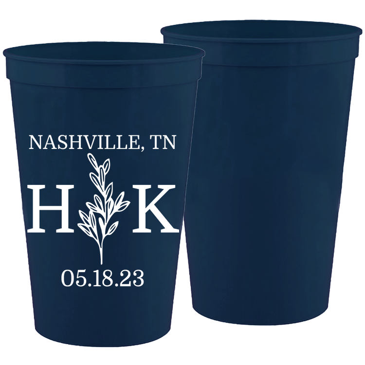 Wedding - First Name Initial Leaf - 16 oz Plastic Cups 108