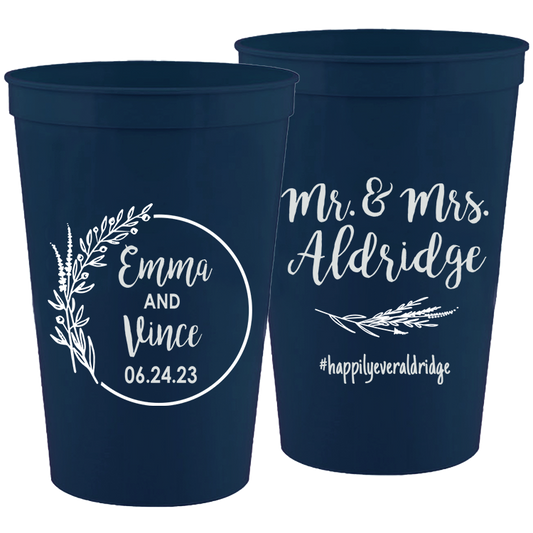 Wedding - Mr & Mrs Last Name And Leaves - 16 oz Plastic Cups 110