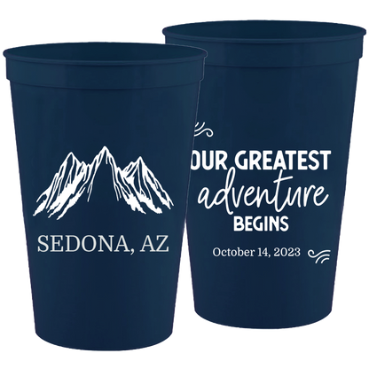 Wedding - Our Greatest Adventure Begins Mountains - 16 oz Plastic Cups 113