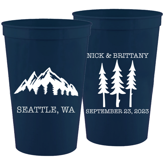 Wedding - Names Date Trees Mountain - 16 oz Plastic Cups 114