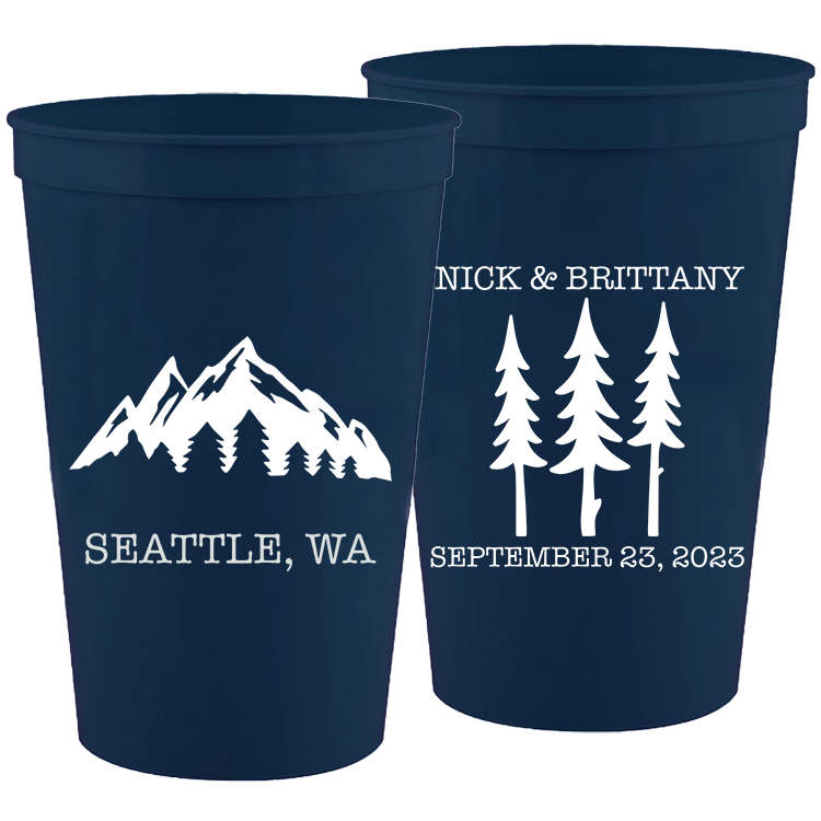 Wedding - Names Date Trees Mountain - 16 oz Plastic Cups 114