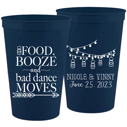 Wedding - Food Booze And Bad Dance Moves Mason Jar Lights - 16 oz Plastic Cups 146