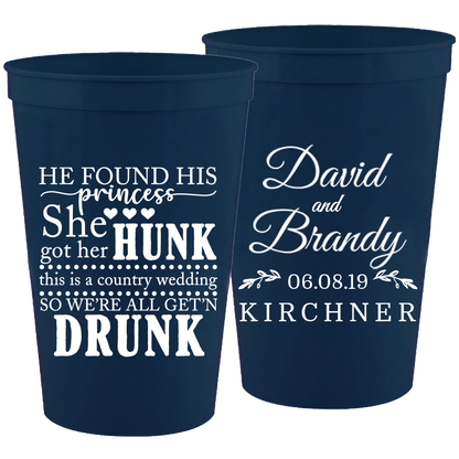 Wedding - He Found His Princess She Got Her Hunk - 16 oz Plastic Cups 038