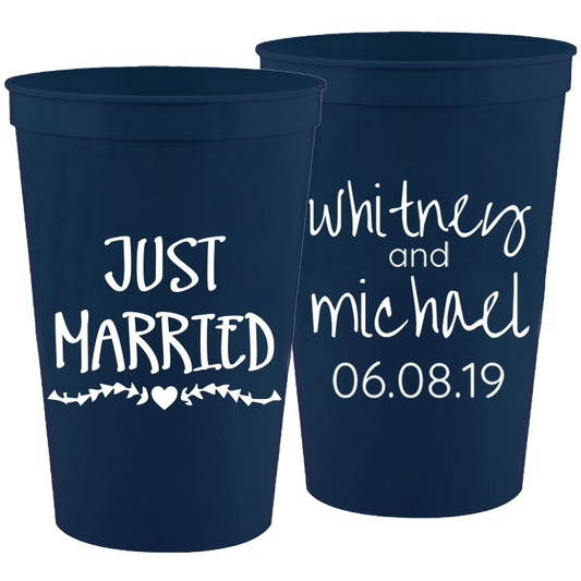 Wedding - Just Married Names And Date - 16 oz Plastic Cups 047