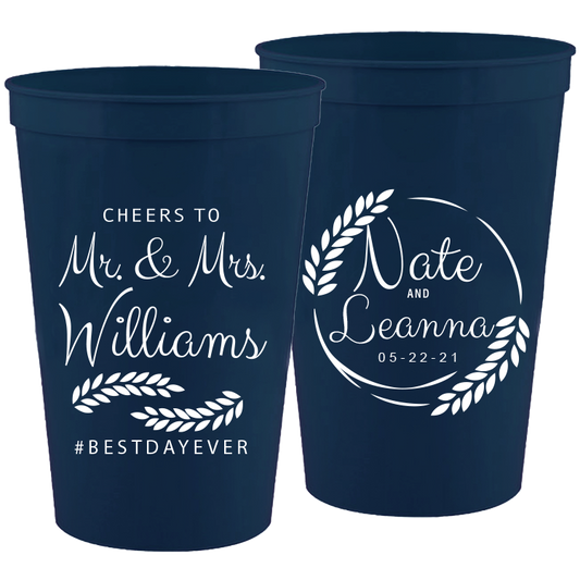 Wedding - Cheers To Mr & Mrs Leaves - 16 oz Plastic Cups 049