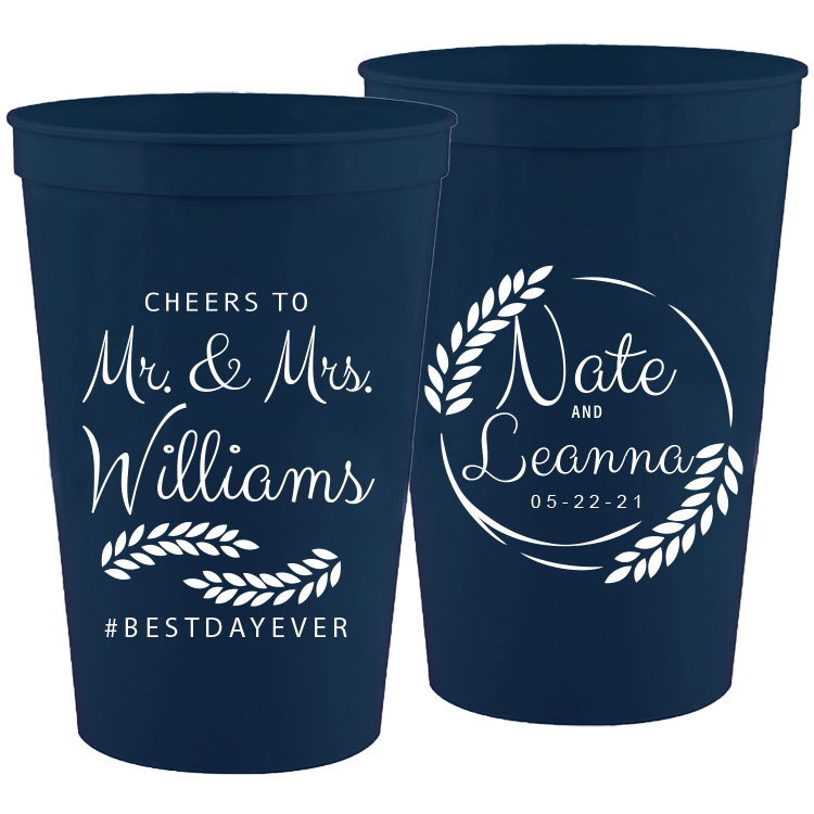 Wedding - Cheers To Mr & Mrs Leaves - 16 oz Plastic Cups 049