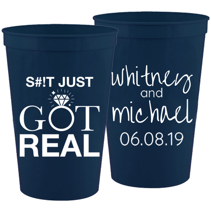 Wedding - Shit Just Got Real Ring - 16 oz Plastic Cups 053