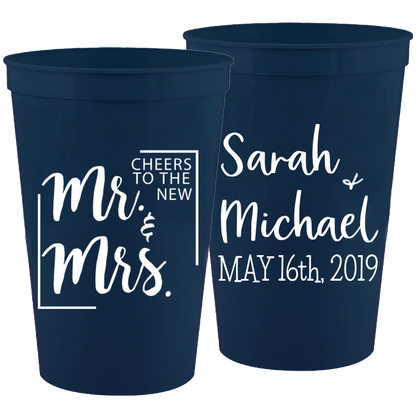 Wedding - Cheers To The New Mr & Mrs - 16 oz Plastic Cups 057