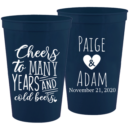 Wedding - Cheers To Many Years And Cold Beers W/Heart - 16 oz Plastic Cups 065