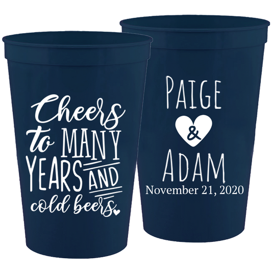 Wedding - Cheers To Many Years And Cold Beers W/Heart - 16 oz Plastic Cups 065