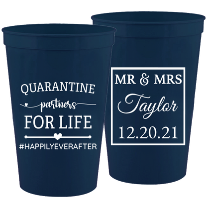 Wedding - Quarantine Partners For Life - 16 oz Plastic Cups 088