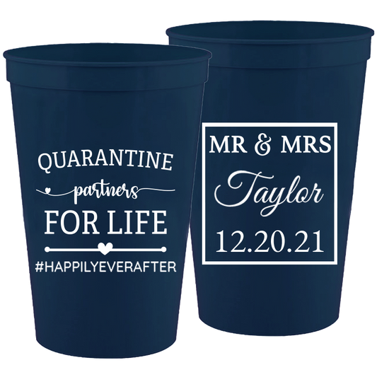 Wedding - Quarantine Partners For Life - 16 oz Plastic Cups 088