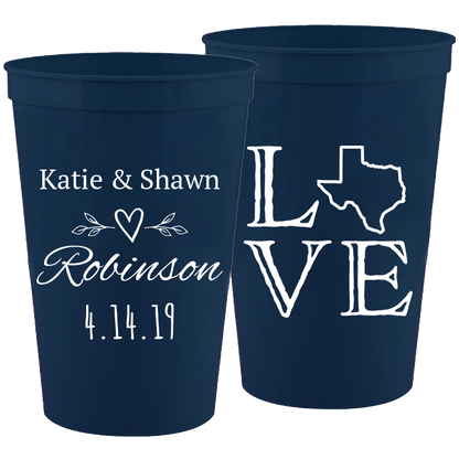 Wedding - Love With Texas State Names - 16 oz Plastic Cups 094