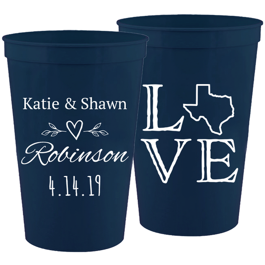 Wedding - Love With Texas State Names - 16 oz Plastic Cups 094