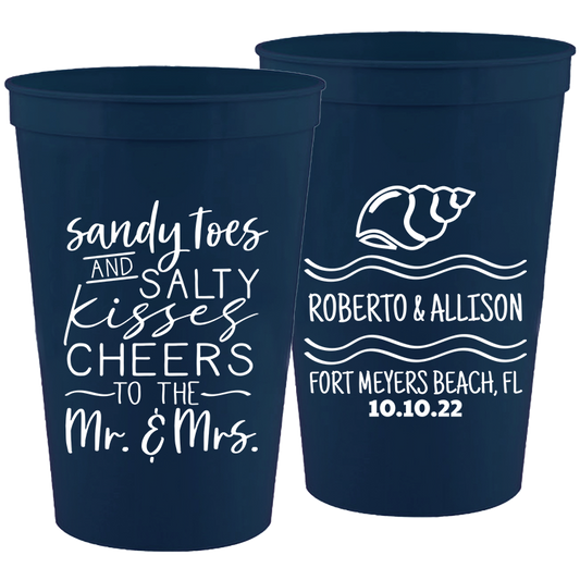 Wedding - Sandy Toes And Salty Kisses Cheers To The Mr & Mrs - 16 oz Plastic Cups 096