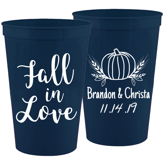 Wedding 009 - Fall In Love Pumpkin - 16 oz Plastic Cups