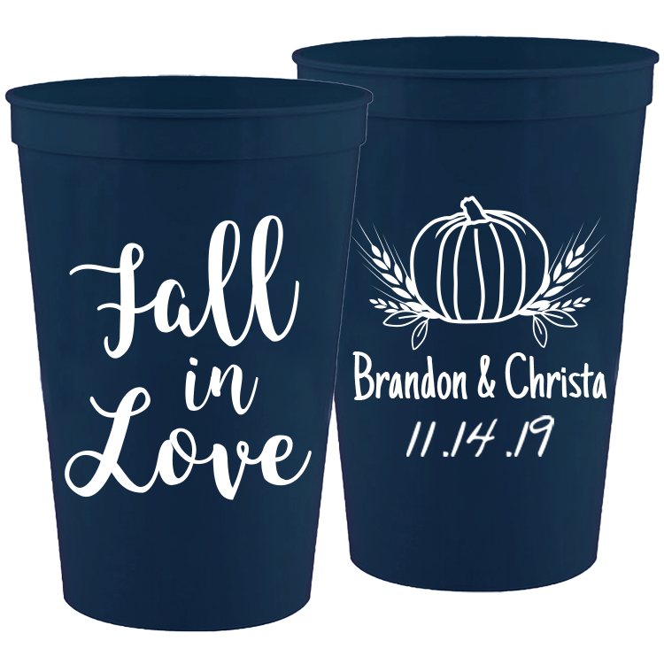 Wedding 009 - Fall In Love Pumpkin - 16 oz Plastic Cups