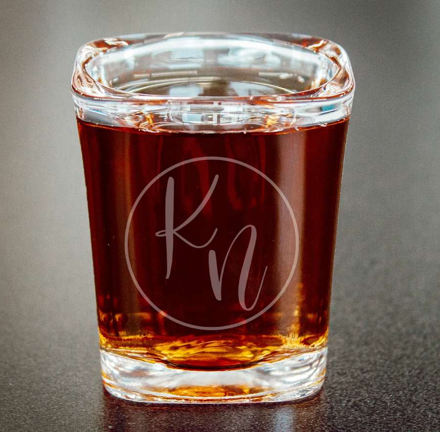 Shot Glass with Custom Engraved Initials in Circle