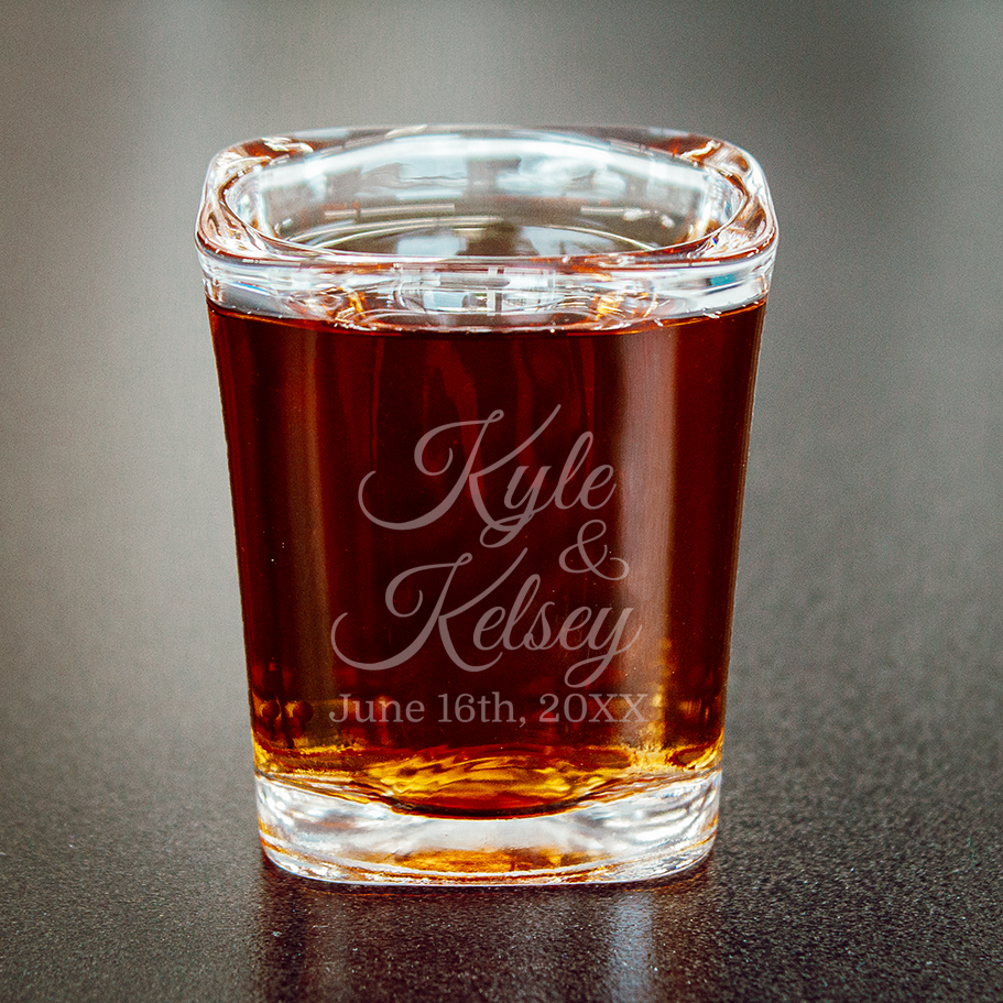 Scripted Glass Shot Glass with Custom Engraved Script Names & Date – Coldie Holdie