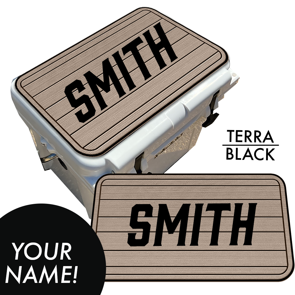 Custom: Cooler Pad Top - Teak Pattern with Name