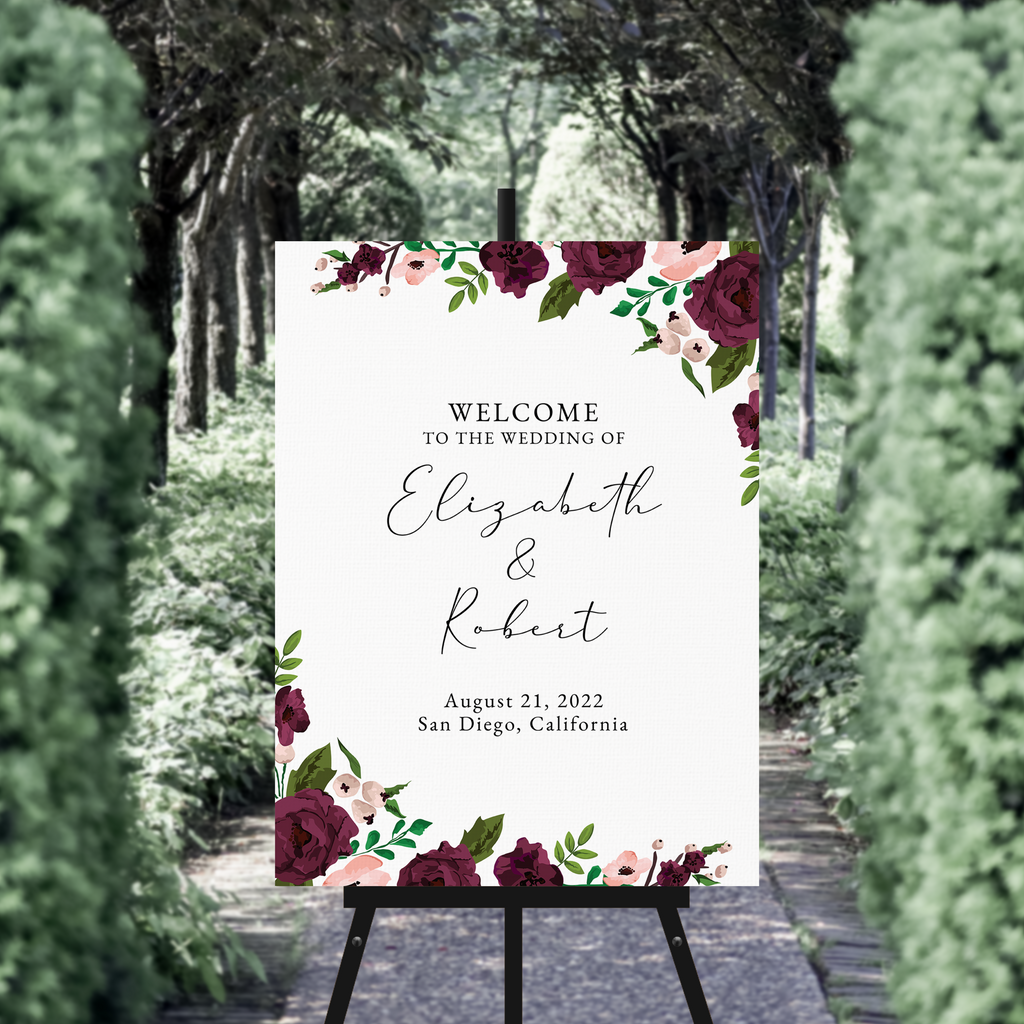 Wedding Welcome Sign - Dark Florals