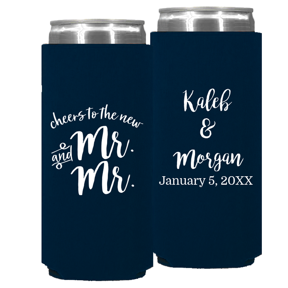 Wedding - Cheers To The New Mr & Mrs Names And Date - Foam Slim Can 173