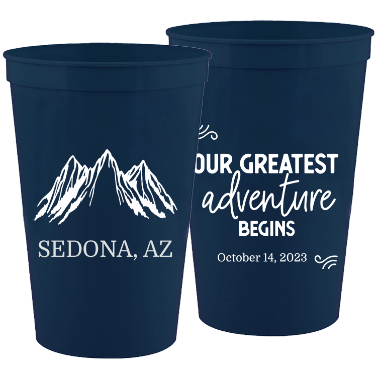 Wedding - Our Greatest Adventure Begins Mountains - 16 oz Plastic Cups 113
