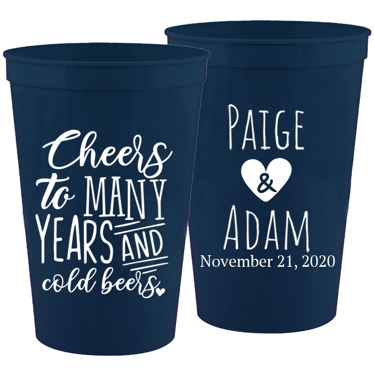 Wedding - Cheers To Many Years And Cold Beers W/Heart - 16 oz Plastic Cups 065