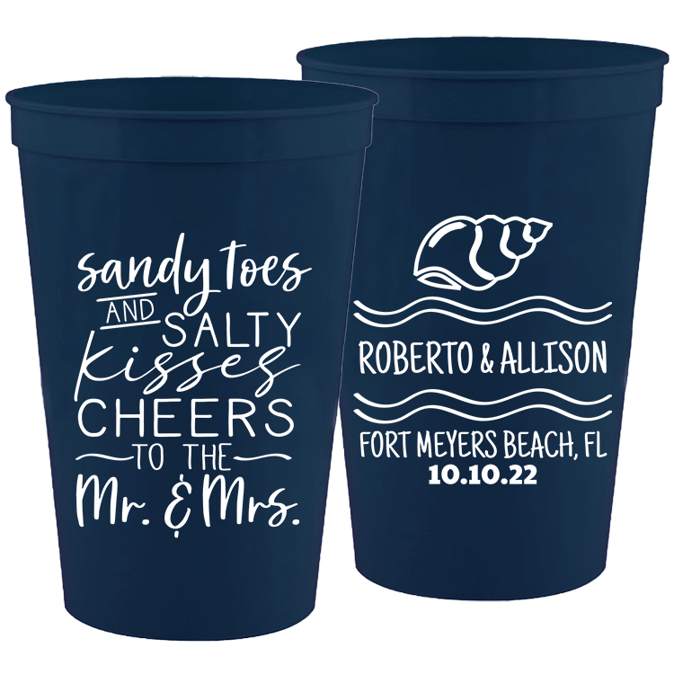 Wedding - Sandy Toes And Salty Kisses Cheers To The Mr & Mrs - 16 oz Plastic Cups 096