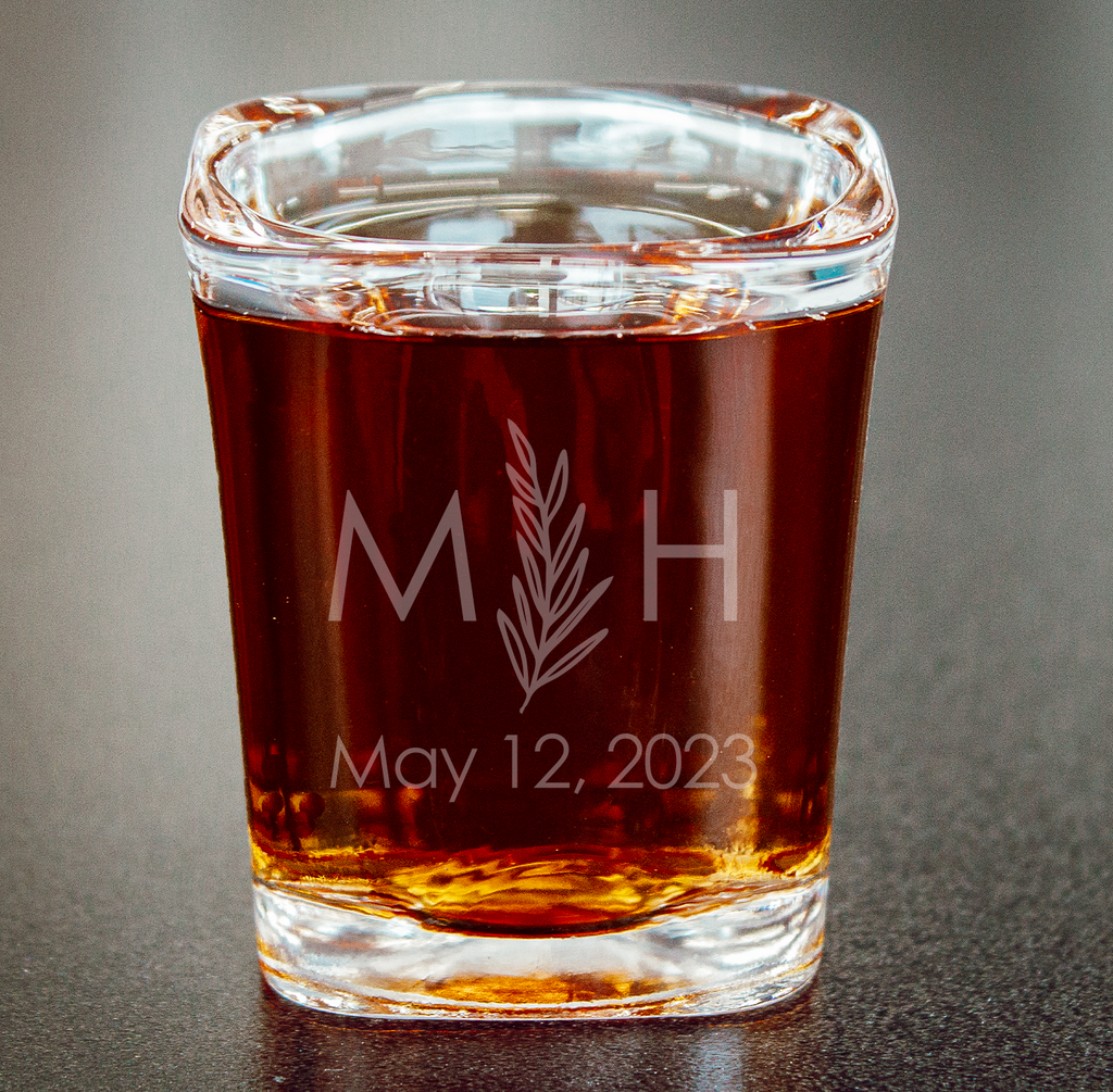 Shot Glass with Custom Engraved Initials w/ Foliage