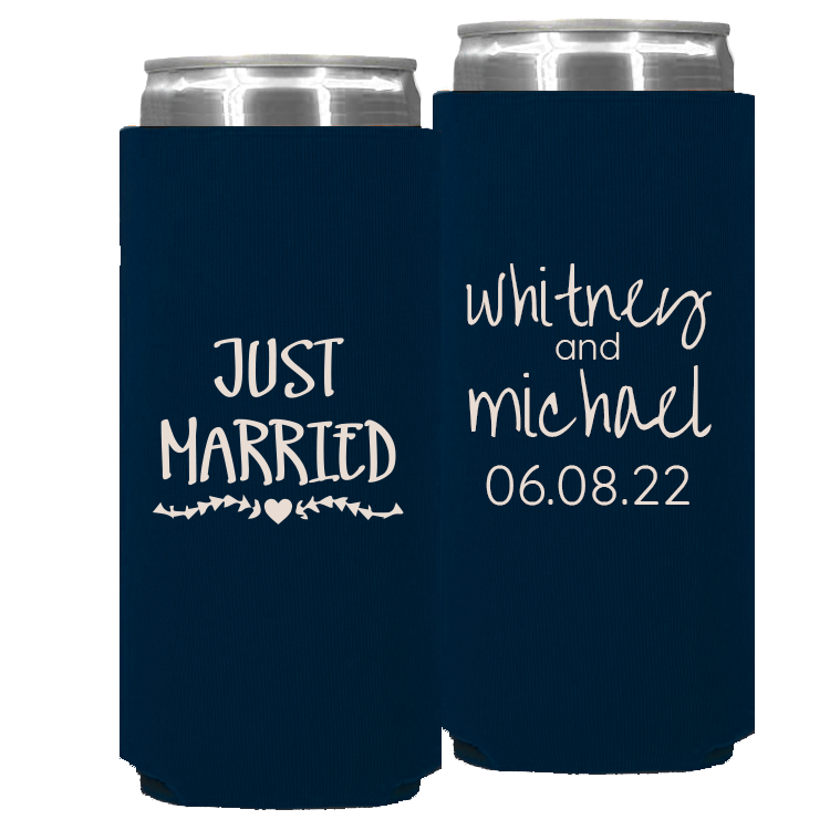 Wedding - Just Married Names And Date - Foam Slim Can 047